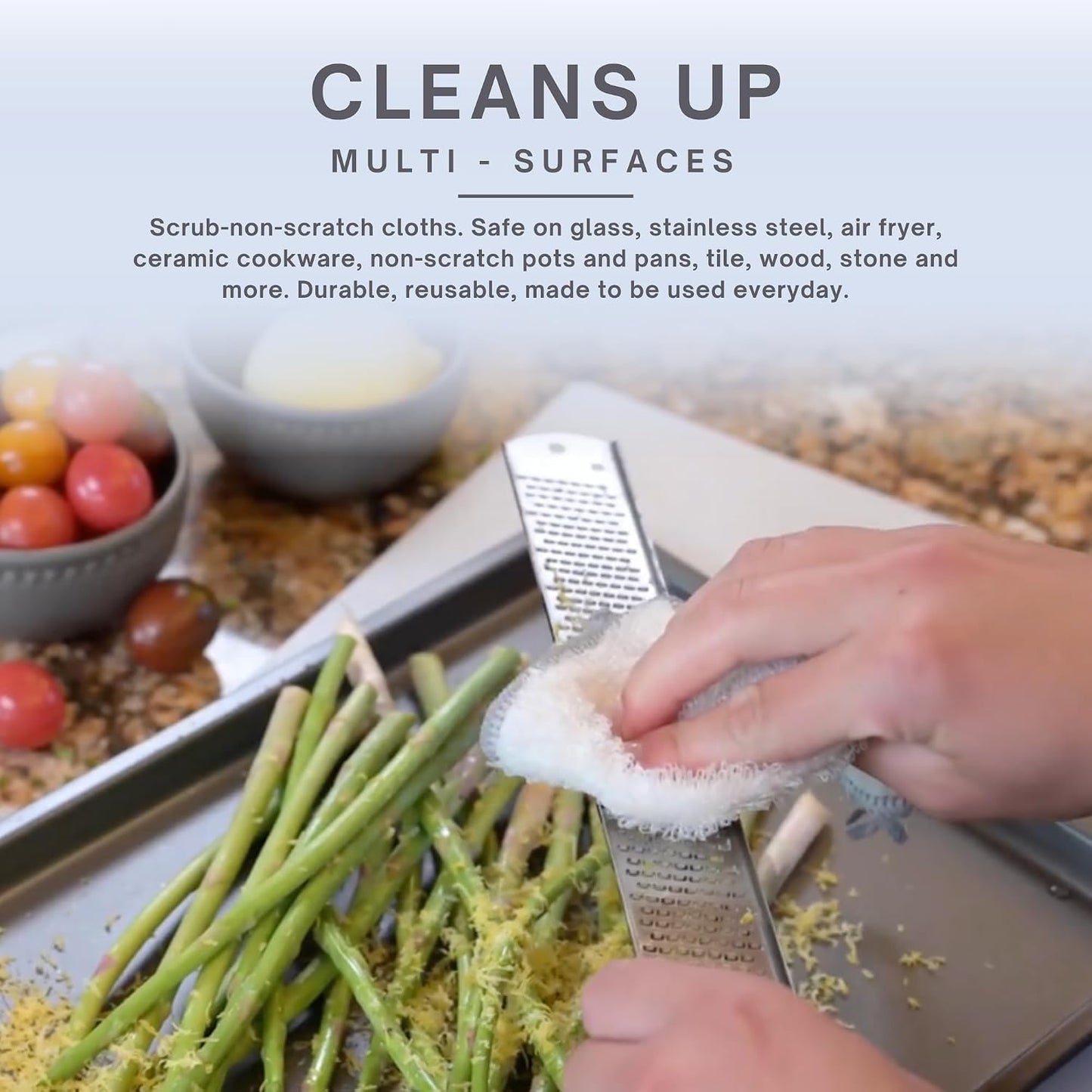 Dishcloths Kitchen Dishrag Cleaning Scrub Reusable 6pk 6x7in | Bamboo-Rayon, Absorbent, Scrub-Non-Scratch, Washable, Durable, Fast-Drying, Multi-Surface, Hand-Sized, Household Cleaning