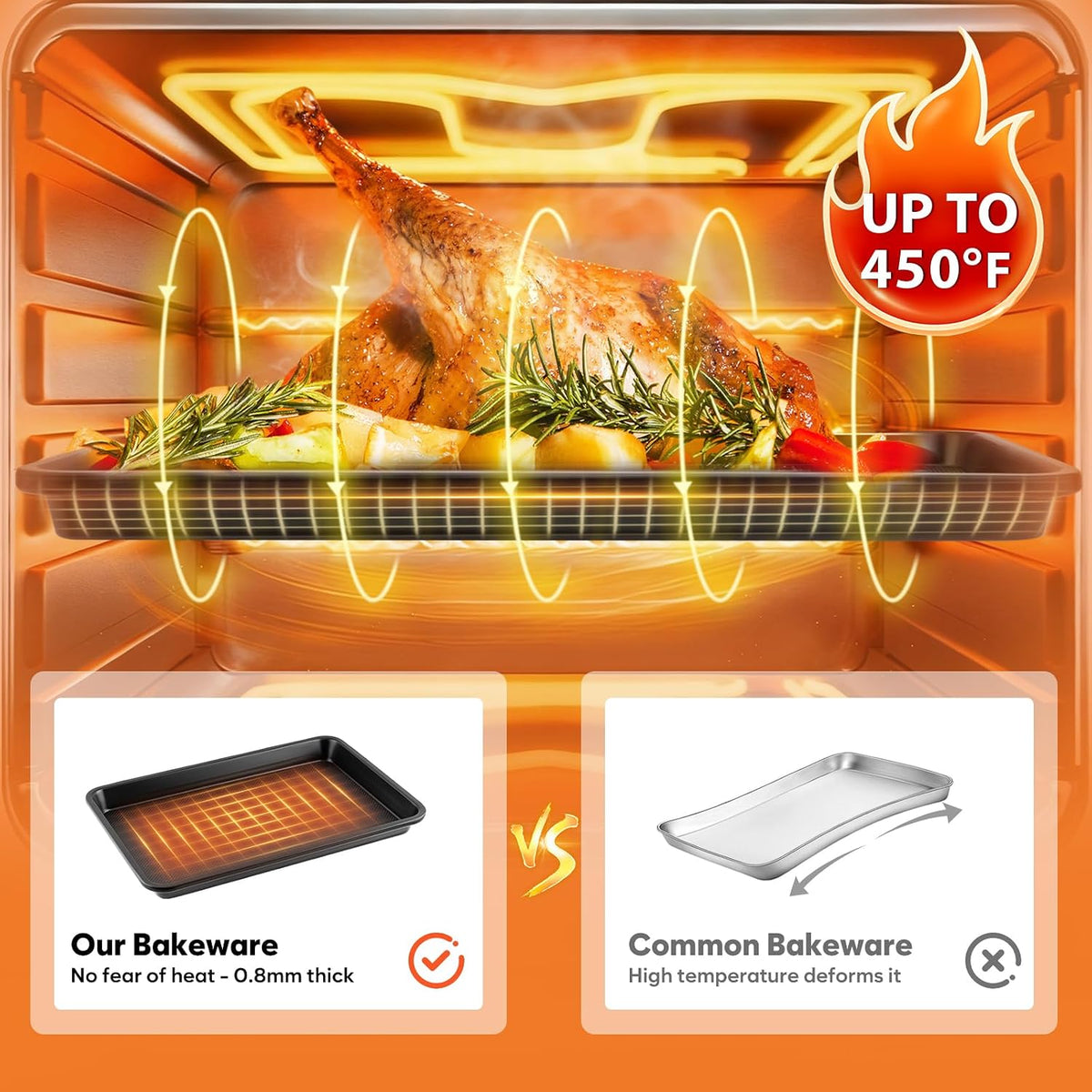 Nonstick Baking Sheet Set with Cooling Rack, 4-Piece Cookie Sheets for Baking, 0.8mm Heavy Duty Carbon Steel Oven Pans, Ceramic Coated Half Sheet, Jelly Roll Pan &amp; Quarter Sheet, PFOA/PTFE Free