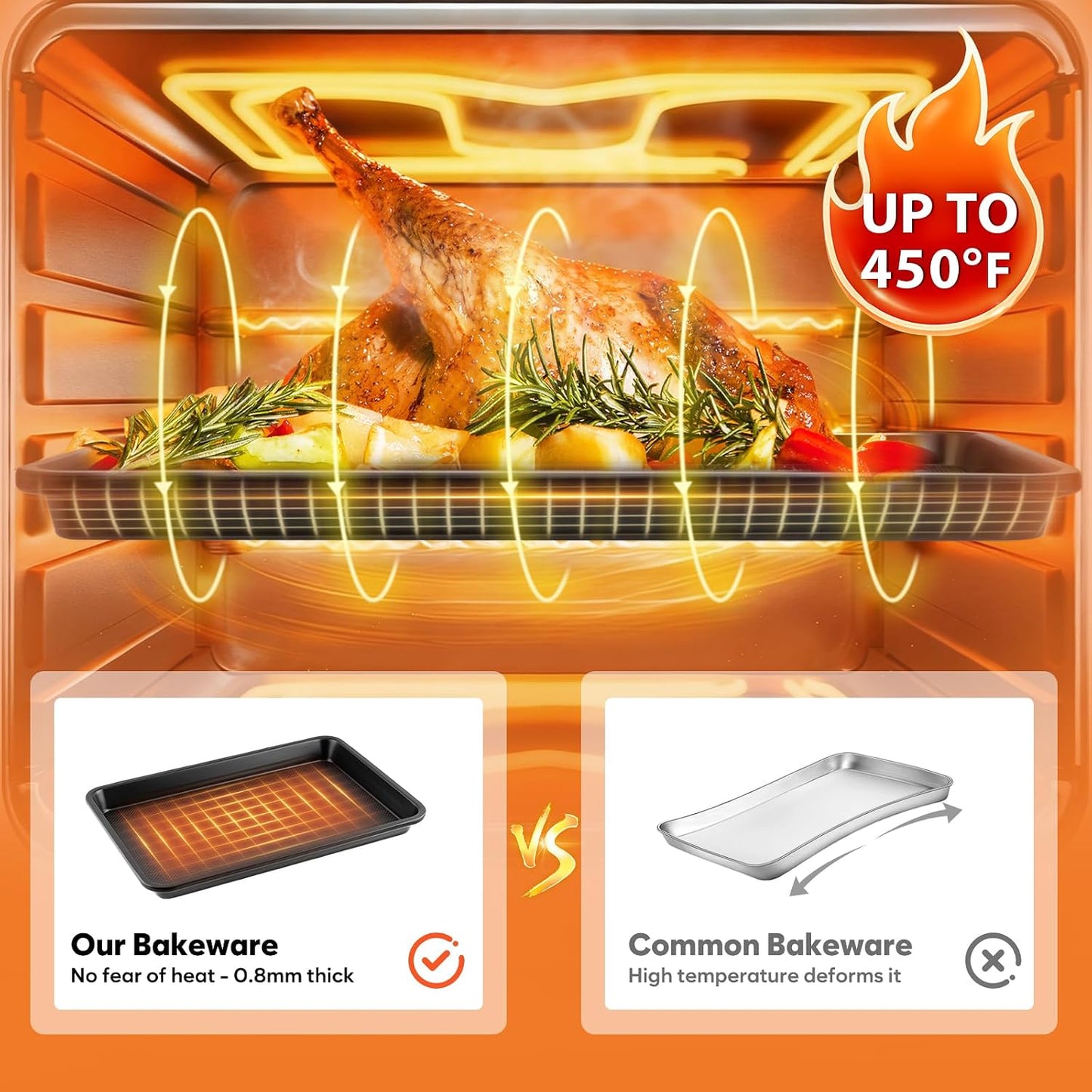 Nonstick Baking Sheet Set with Cooling Rack, 4-Piece Cookie Sheets for Baking, 0.8mm Heavy Duty Carbon Steel Oven Pans, Ceramic Coated Half Sheet, Jelly Roll Pan &amp; Quarter Sheet, PFOA/PTFE Free