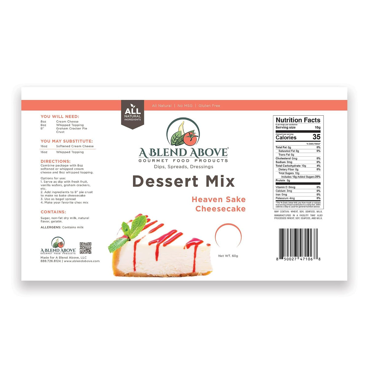 A Blend Above No-Bake Desserts Mix Variety Pack - Includes Heaven Sake Cheesecake, White Chocolate Raspberry, Sea Salt Caramel, and Cinnabun - All Natural, Gluten Free, No MSG - Pack of 4"