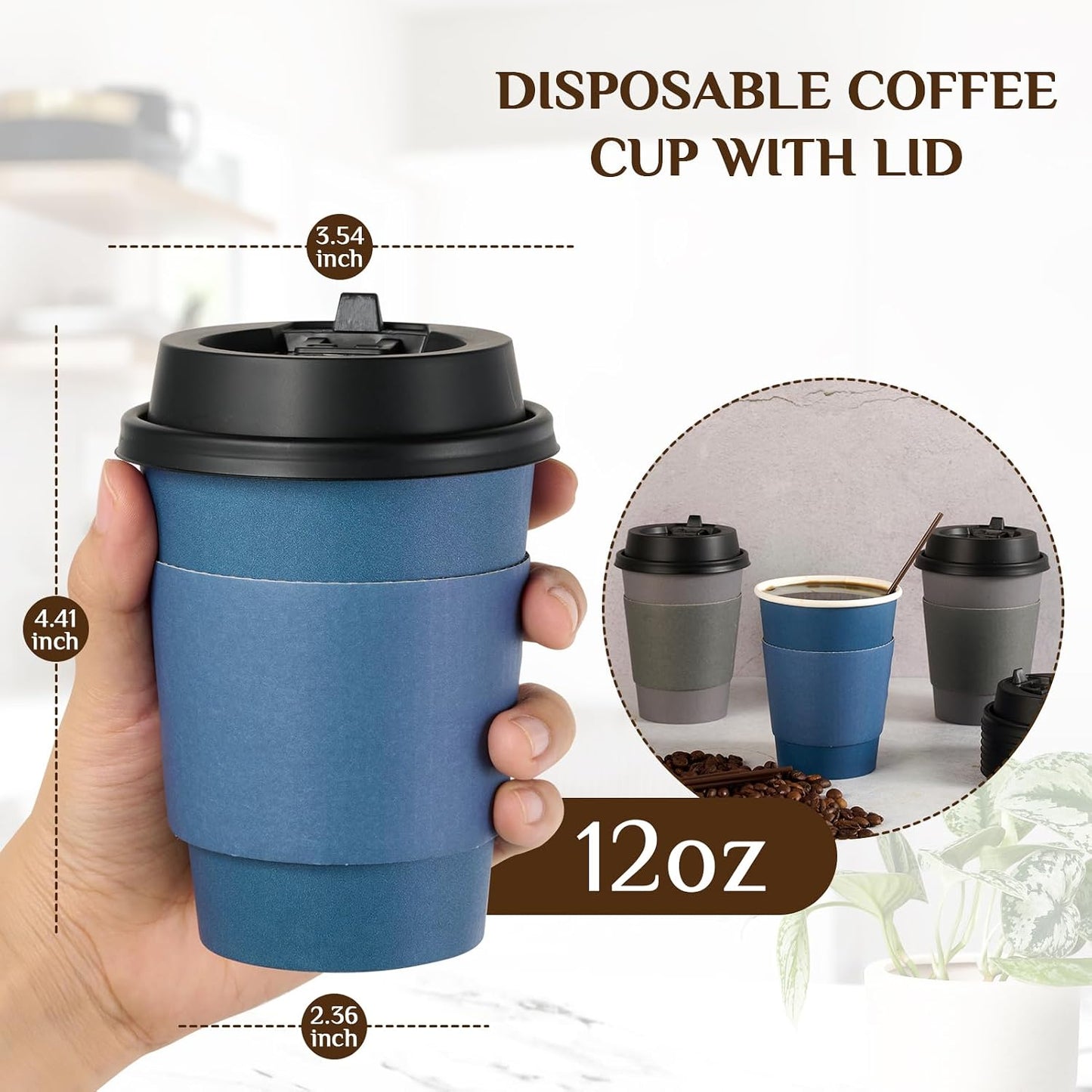 LITOPAK 100 Pack 12 oz Disposable Coffee Cups with Lid, Sleeve, Stirrers