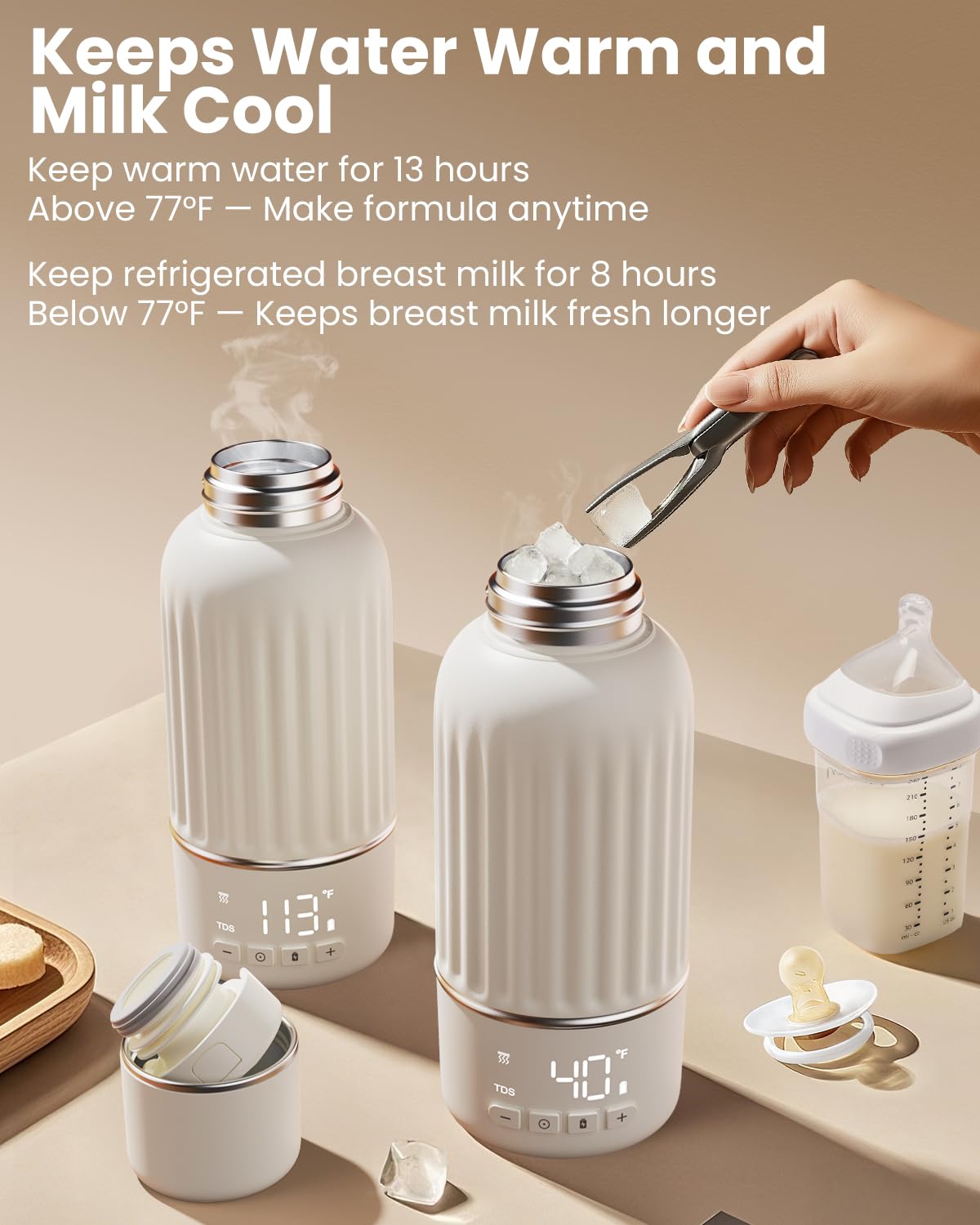 Portable Bottle Warmer for Travel, 2.5 Min Fast Heating for Breast Milk and Formula, Portable Milk Warmer with 10400mAh Long Battery, 17oz Large Capacity, Fast Charging Baby Bottle Warmer