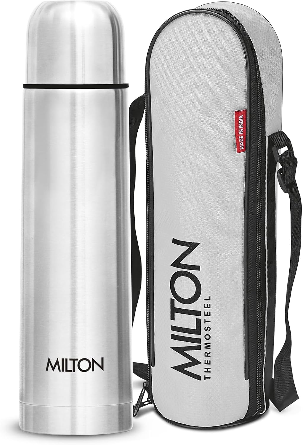 Milton Flask 16 oz Insulated Water Bottle with Cover, Flip Lid, Thermosteel | Stainless Steel, Double Wall Vacuum Insulation, Keeps Drinks Hot &amp; Cold up to 24 Hours, Leak Proof, Silver