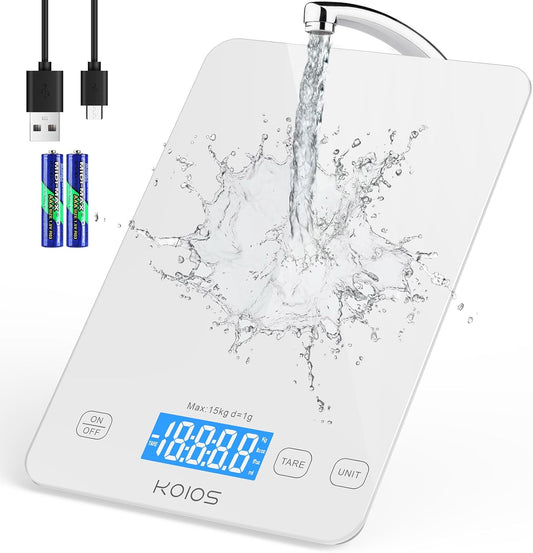 KOIOS Kitchen Scale, 33lb/15kg Digital Food Scales Weight in Grams and Ounces for Cooking Baking, 1g/0.1oz Precise