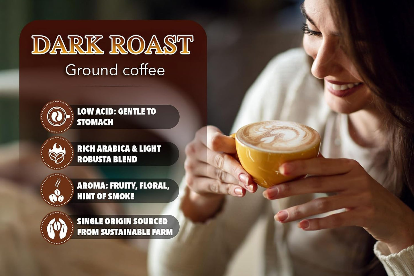 TARMO -BOOST UP | Low Acid ARABICA &amp; ROBUSTA BLEND Ground Coffee | Specialty Vietnamese Coffee | Single Origin - Dark Roast | High Caffeine Coffee Ground | 12 Oz Bag