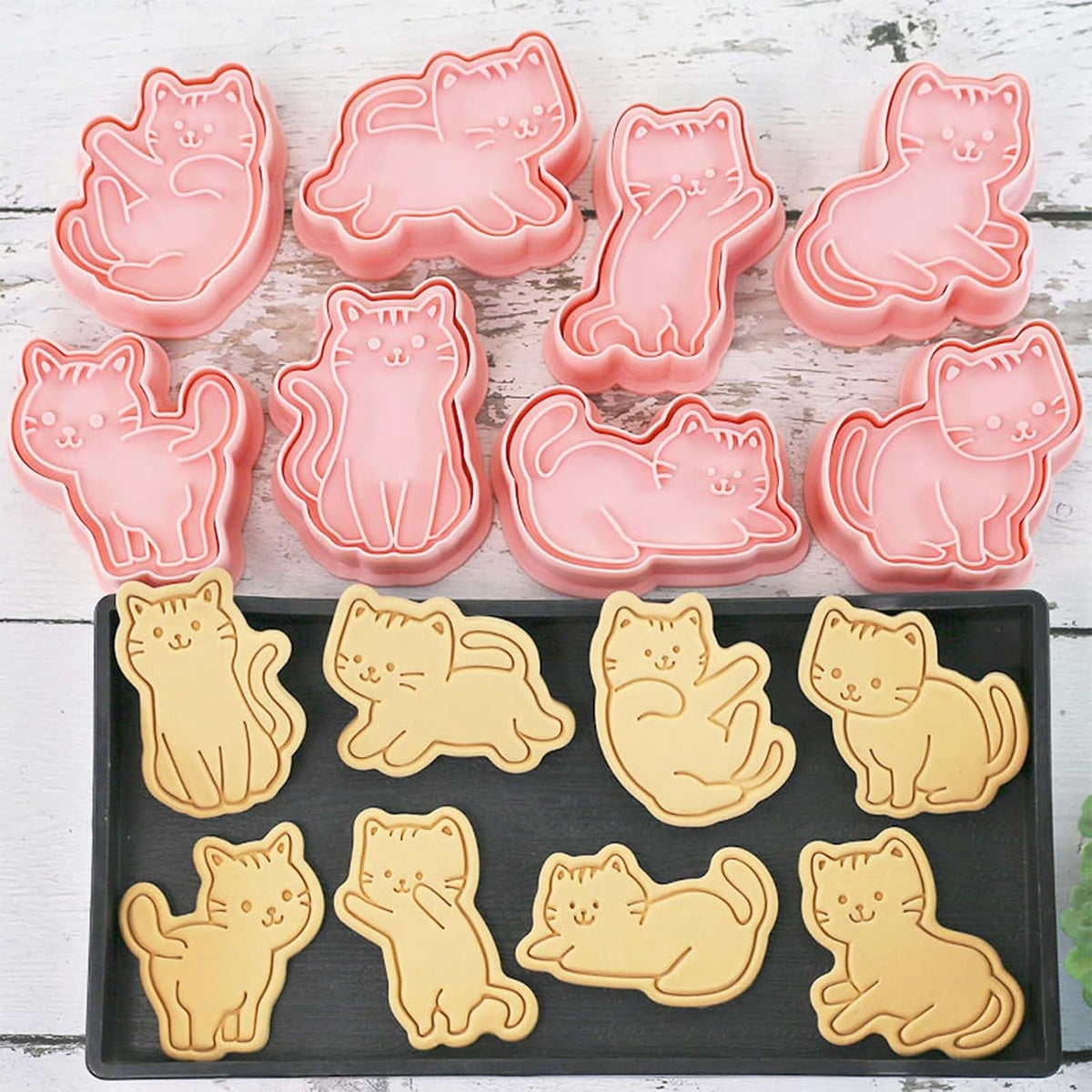 8 pcs Cat Cookie Cutters Set, 3D Cute Kitty Cookie Stamps | Cupcake Pancake Apple Pie Pastry Biscuit Molds, Fruit, Sandwich Cutter, Cookie Baking Molds for Cat Party Decorations