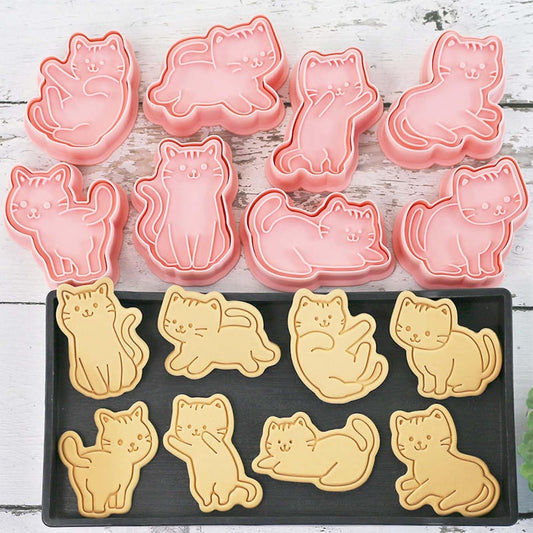 8 pcs Cat Cookie Cutters Set, 3D Cute Kitty Cookie Stamps | Cupcake Pancake Apple Pie Pastry Biscuit Molds, Fruit, Sandwich Cutter, Cookie Baking Molds for Cat Party Decorations