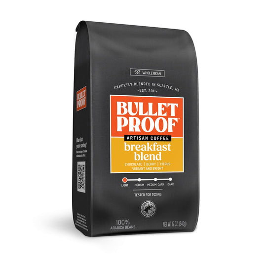 Bulletproof Breakfast Blend Light Roast Whole Bean Coffee, 12 Ounces, 100% Arabica Beans, Clean Coffee Tested for Toxins,