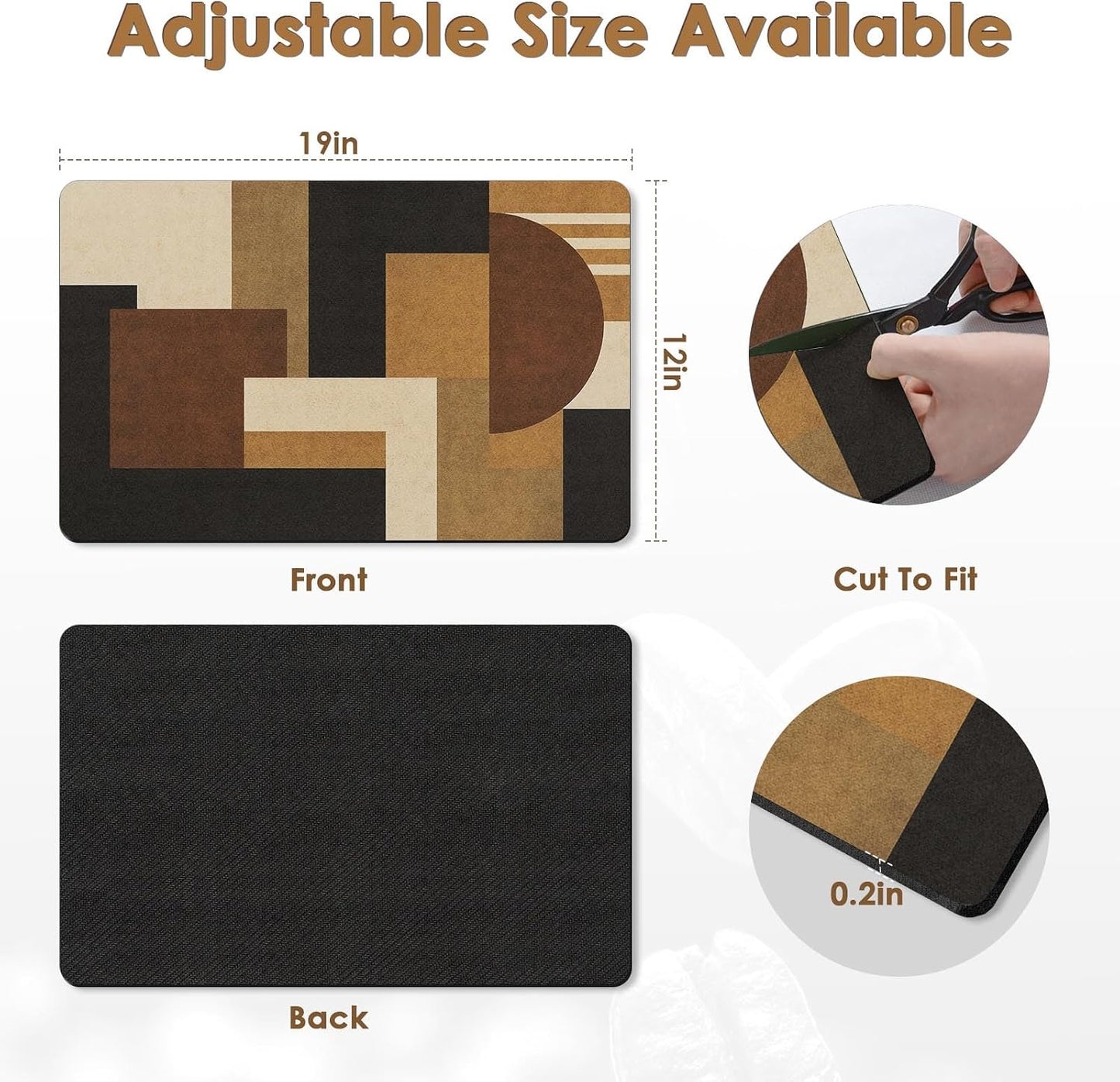 Arttown Coffee Mat for Countertops, 2 Pcs, 12" x 19" Geometric Retro | Ethnic Modern Dish Drying Mats Rubber Backed, Kitchen Bar Accessories for Espresso Machine Rack Hide Stain