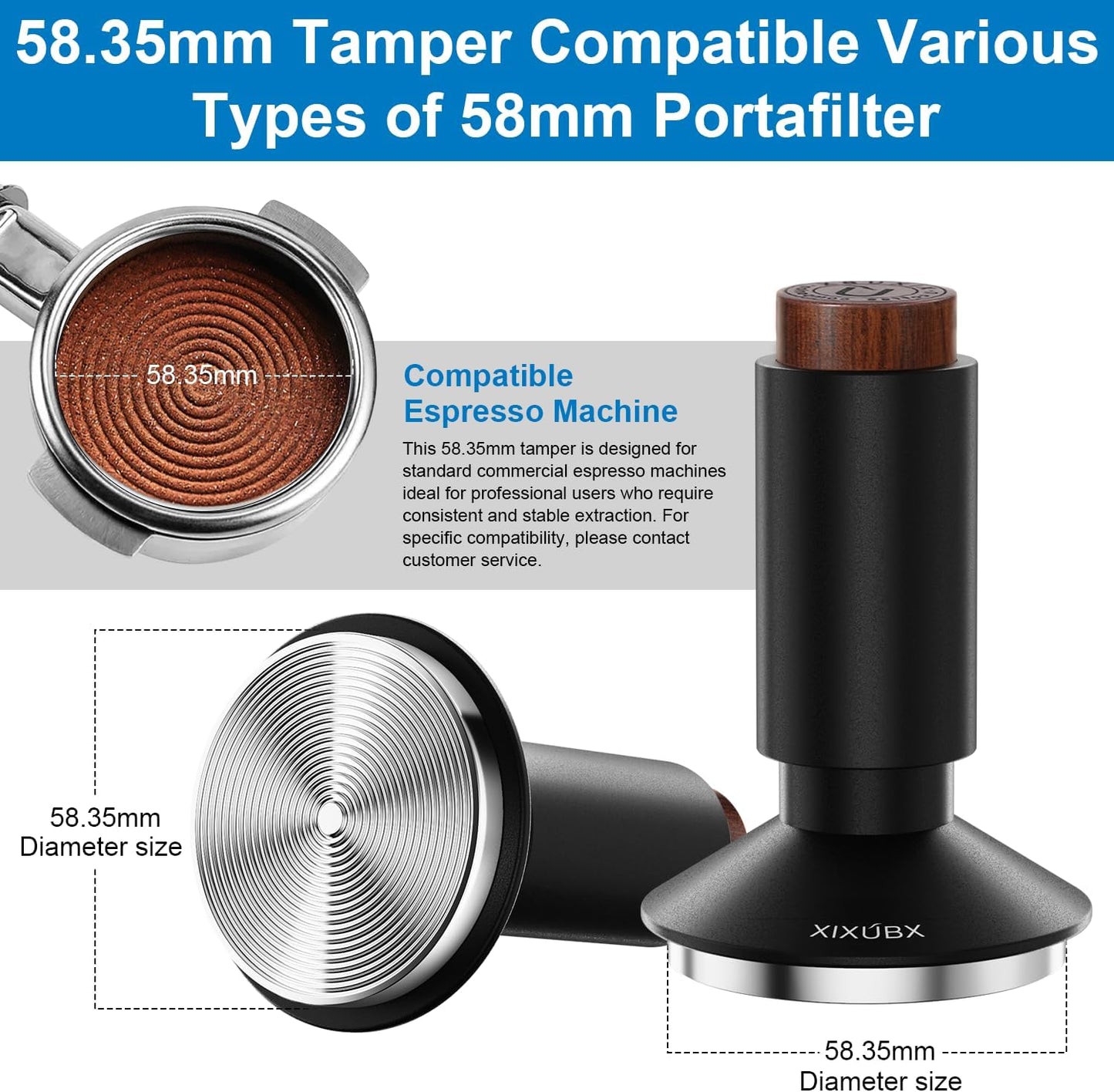 XIXUBX 2-in-1 Espresso Tamper &amp; WDT Tool, 58.35mm Spring Loaded