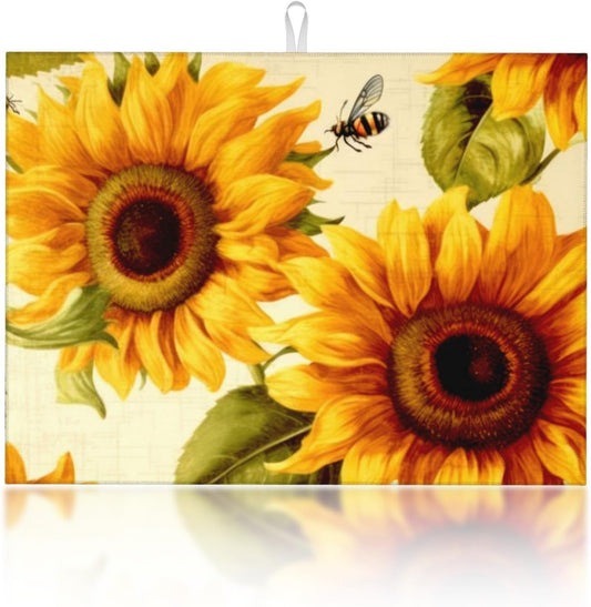Sunflower Large Dish Drying Mats For Kitchen Counter Microfiber Kitchen Drying Mat XL Draining Pad Absorbent Quick Drying
