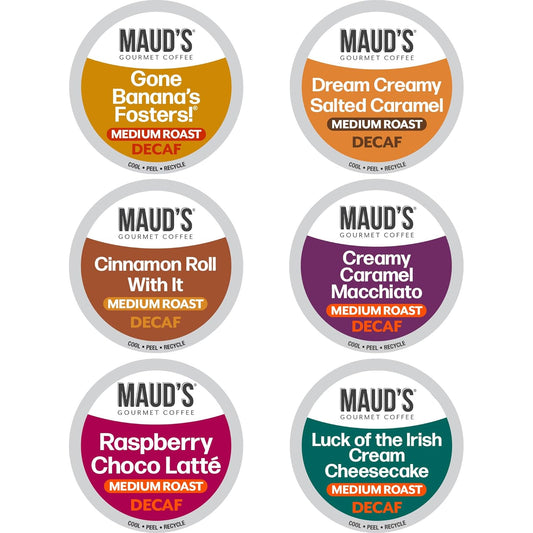 Maud's Flavored Decaf Coffee Pods Variety Pack, 24 ct, 6 Assorted Roasts & Flavors, Decaf Medium Roast Coffee in Recyclable