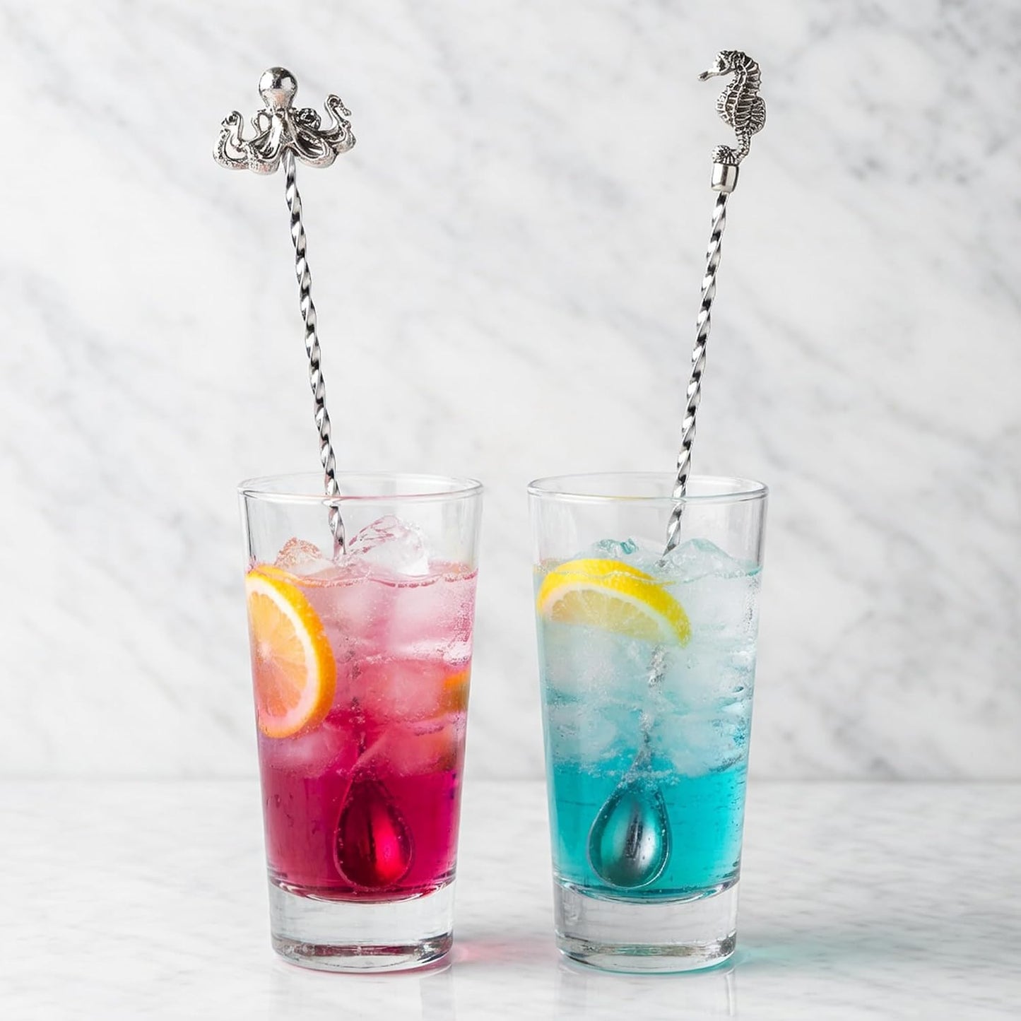 Homestia 12'' Bar Spoon, 2 Pcs Cocktail Spoon with Octopus Seahorse Decor | Dirty Soda Bar Supplies, Stainless Steel Coffee Bar Use, Mixing &amp; Layering Drink Stirrer, Long Spoon for Bartending Stirring