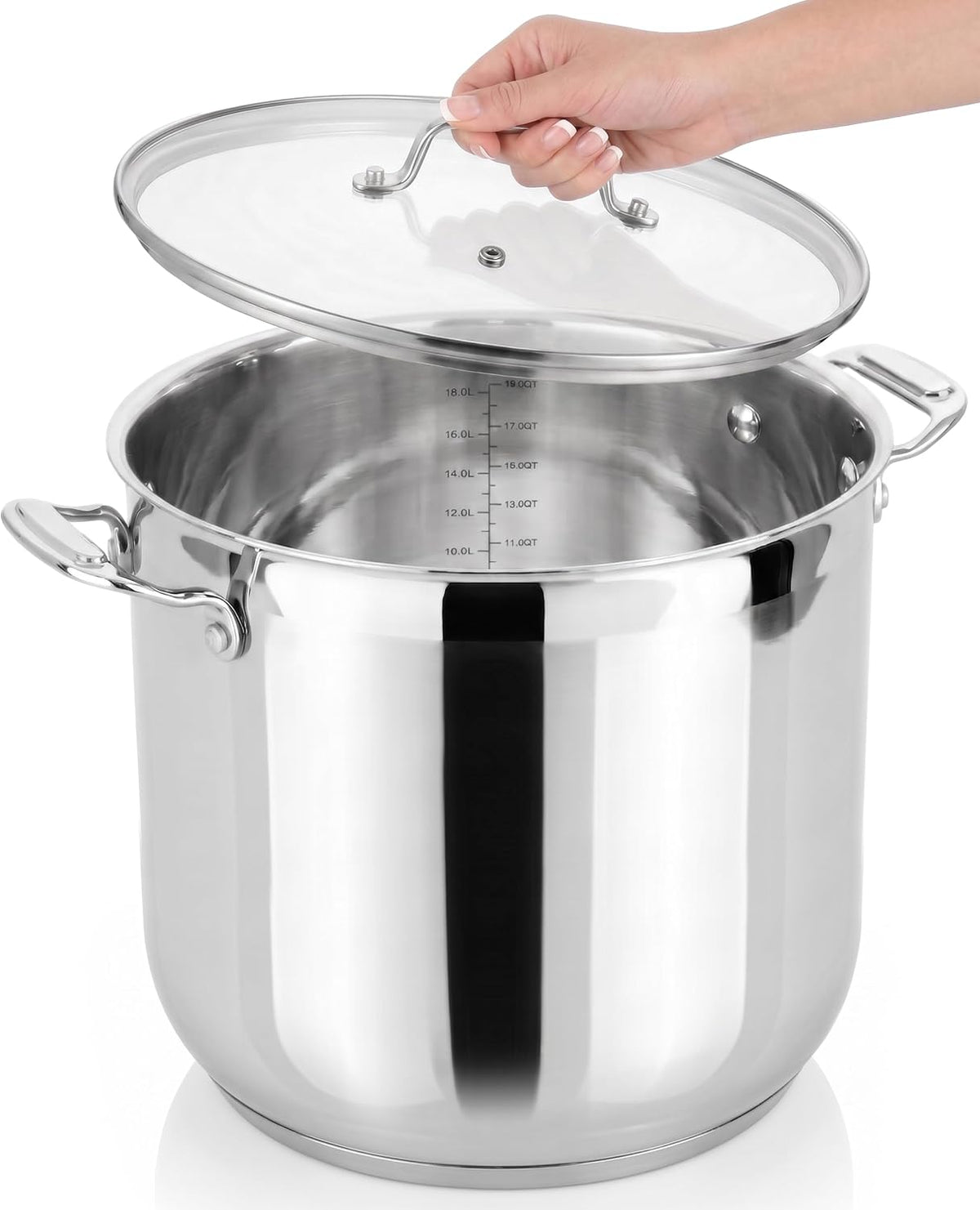 NutriChef 19-Quart Stainless Steel Stockpot – 18/8 Food Grade Heavy-Duty Induction-Compatible Pot with See-Through Lid, Ideal for Stews, Broths, Simmering & Soups, Dishwasher Safe – NCSP20