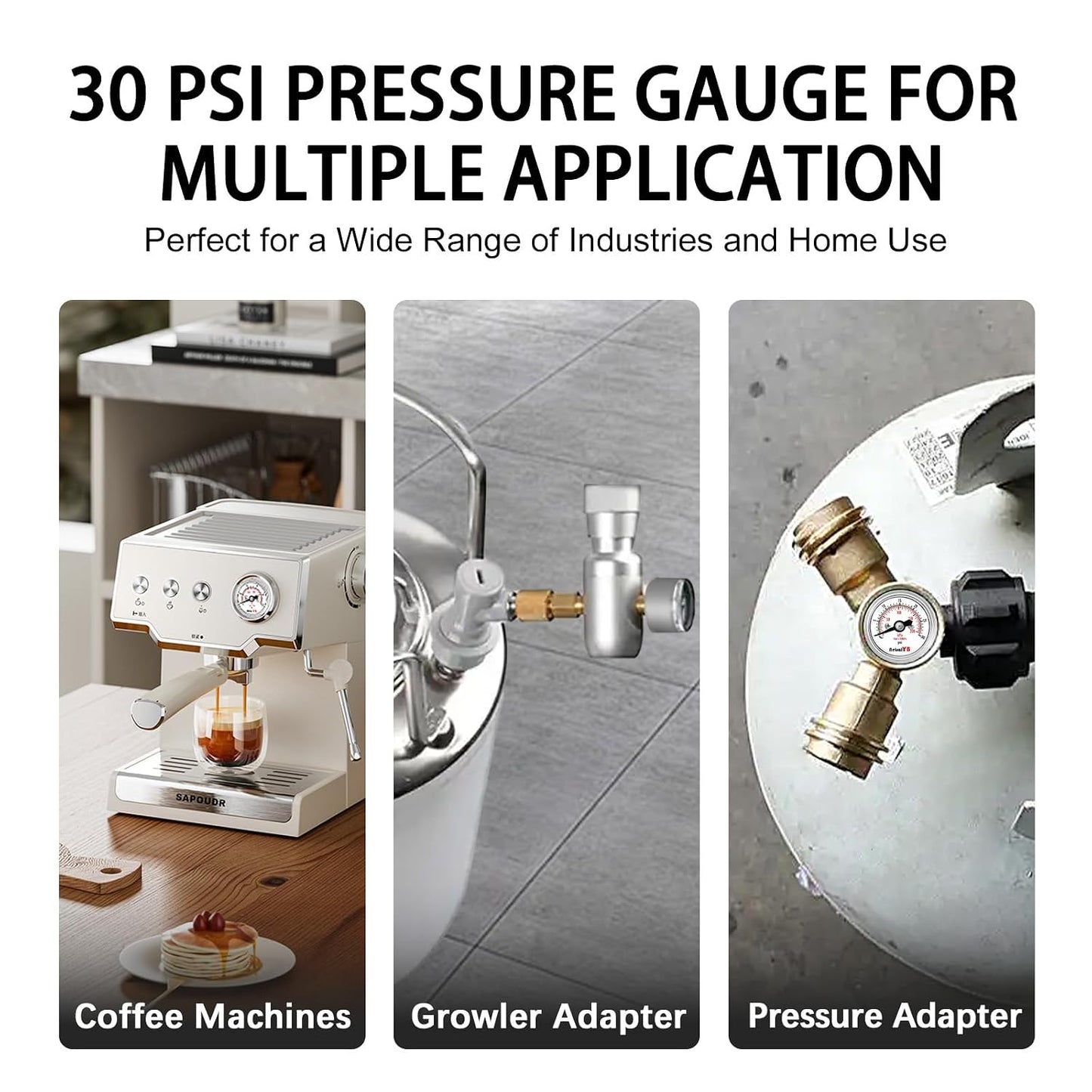 Mini1 Inch Pressure Gauge, 0-30 Psi Air Gauge, Lead-Free.Stainless Steel Case, 1/8" NPT Back Mount, Pressure Gauge for Water Air Pressure Test
