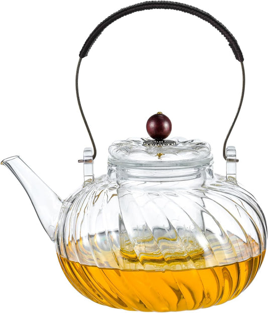 Glass Teapot with Removable Infuser, Stovetop Safe Glass Tea Kettle, 980 ml 33 oz, Clear Teapot for Loose Tea, Tea pot for