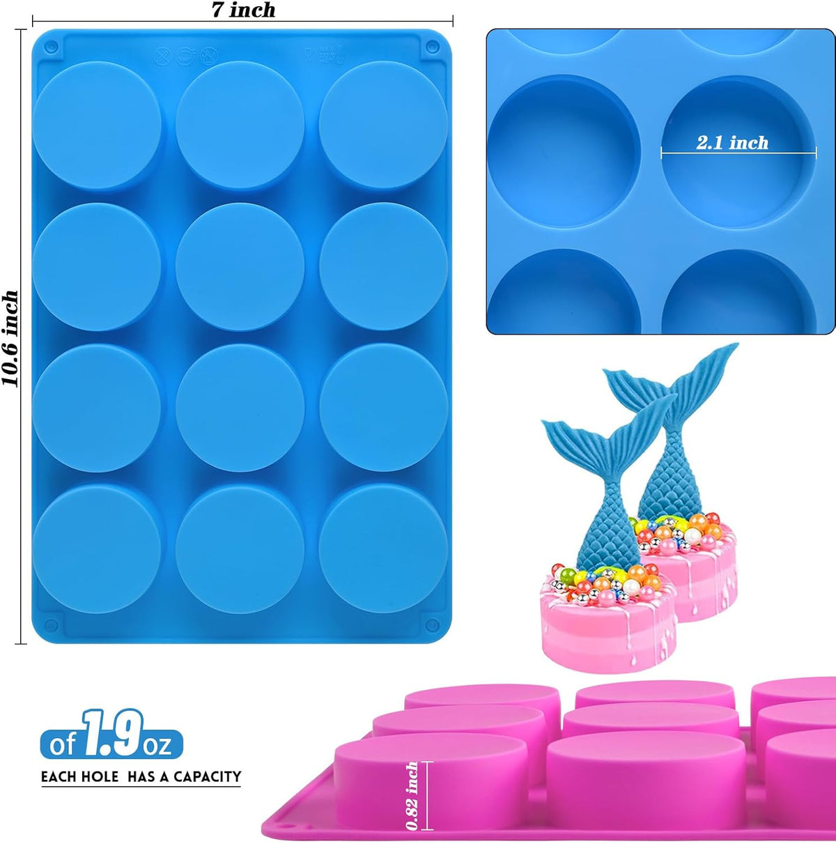 Sakolla 3 Pcs Round Chocolate Cookie Molds, 2.1 Inch Cylinder Silicone Mold