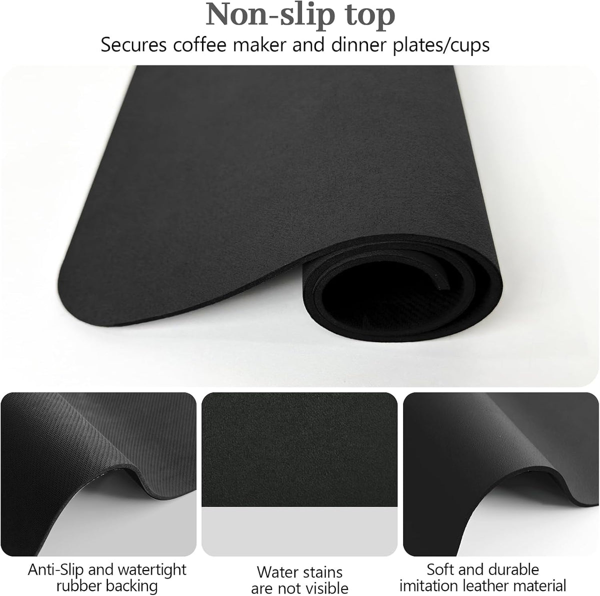 Bloss Coffee Mat, Coffee Bar Mat, Dish Drying Mat, Kitchen Counter Mat | Absorbent Hide Stain Rubber Backed Dish Drying Pad(12.2"x19.7", Black)
