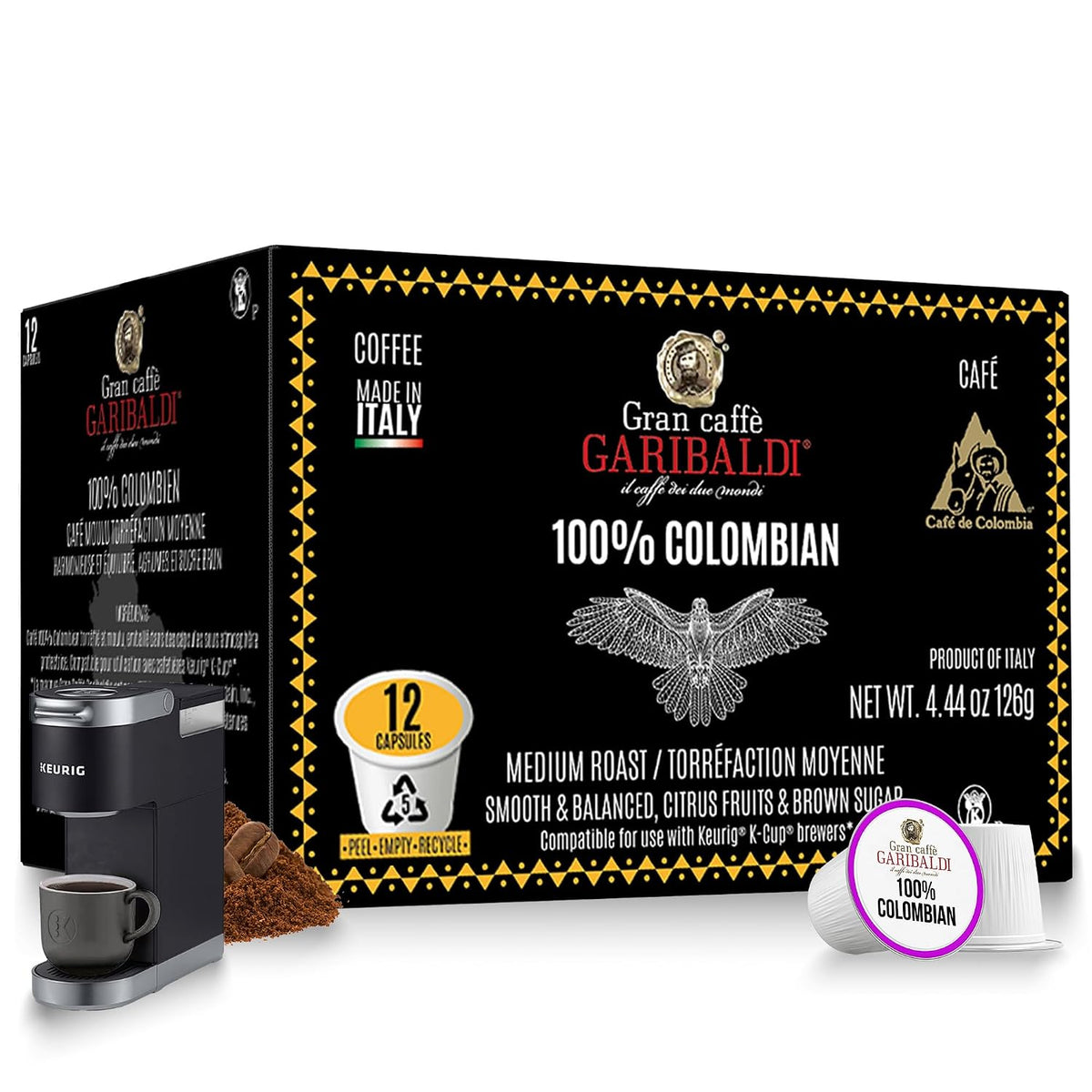 Caffè Garibaldi Colombian Coffee Pods for Keurig K-Cup Brewers, 12 Count