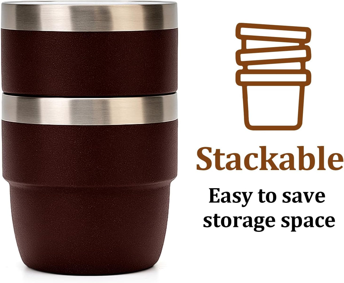 Zenbo 4 oz Espresso/Coffee Cups, Ceramic-Lined Double Wall Vacuum Insulated 18/8 Stainless Steel, Stackable &amp; Dishwasher Safe, Space-Saving, Compatible with Most Espresso &amp; Coffee Makers, 2 Pack