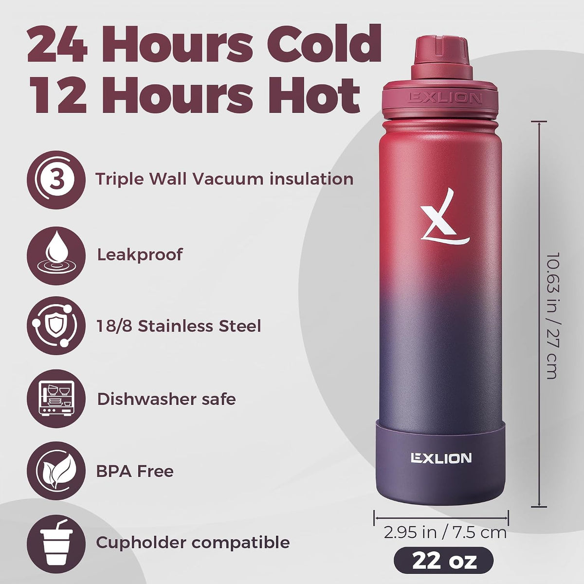 Lexlion Tea Infuser Water Bottle 22 Oz