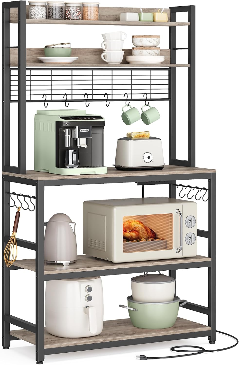 VASAGLE Bakers Rack with Power Outlet, 31.5 Inches Microwave Stand
