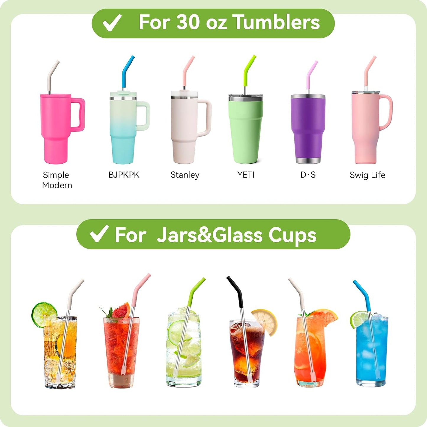 Metal Straw Reusable for Stanley 30 OZ Tumbler,11″ Long Stainless Steel Drinking Straws with Black Silicone Tip for STANLEY Quencher 30 oz Cups, 1 Straw Brush, 100% BPA Free Dishwasher Safe(Black)