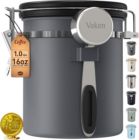Veken Coffee Canister, Airtight Stainless Steel Food Storage Container,16OZ