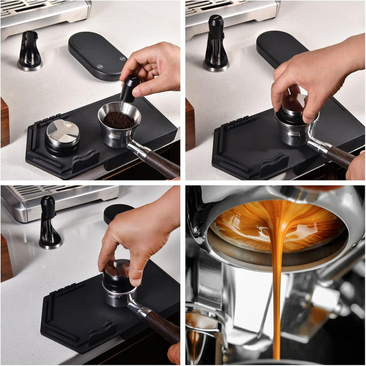 MATOW 6 Prong WDT Espresso Tool with Weighted Stand | 0.4mm Thin Pins, Anodized Aluminum Handle, Self Aligning Catch Tray Stand, Reduce Channeling
