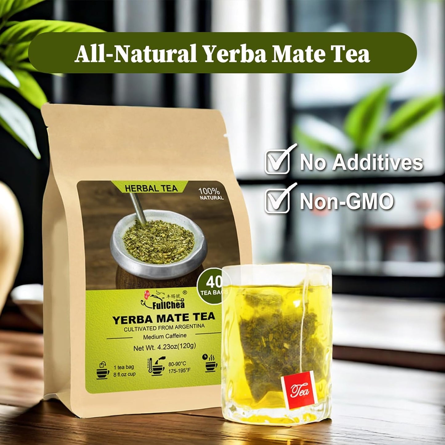 FullChea - Yerba Mate Tea, 40 Count,Unsmoked, Cultivated From Argentina | Unsmoked yerba mate, rich in antioxidants and plant nutrients, suitable for daily energizing tea