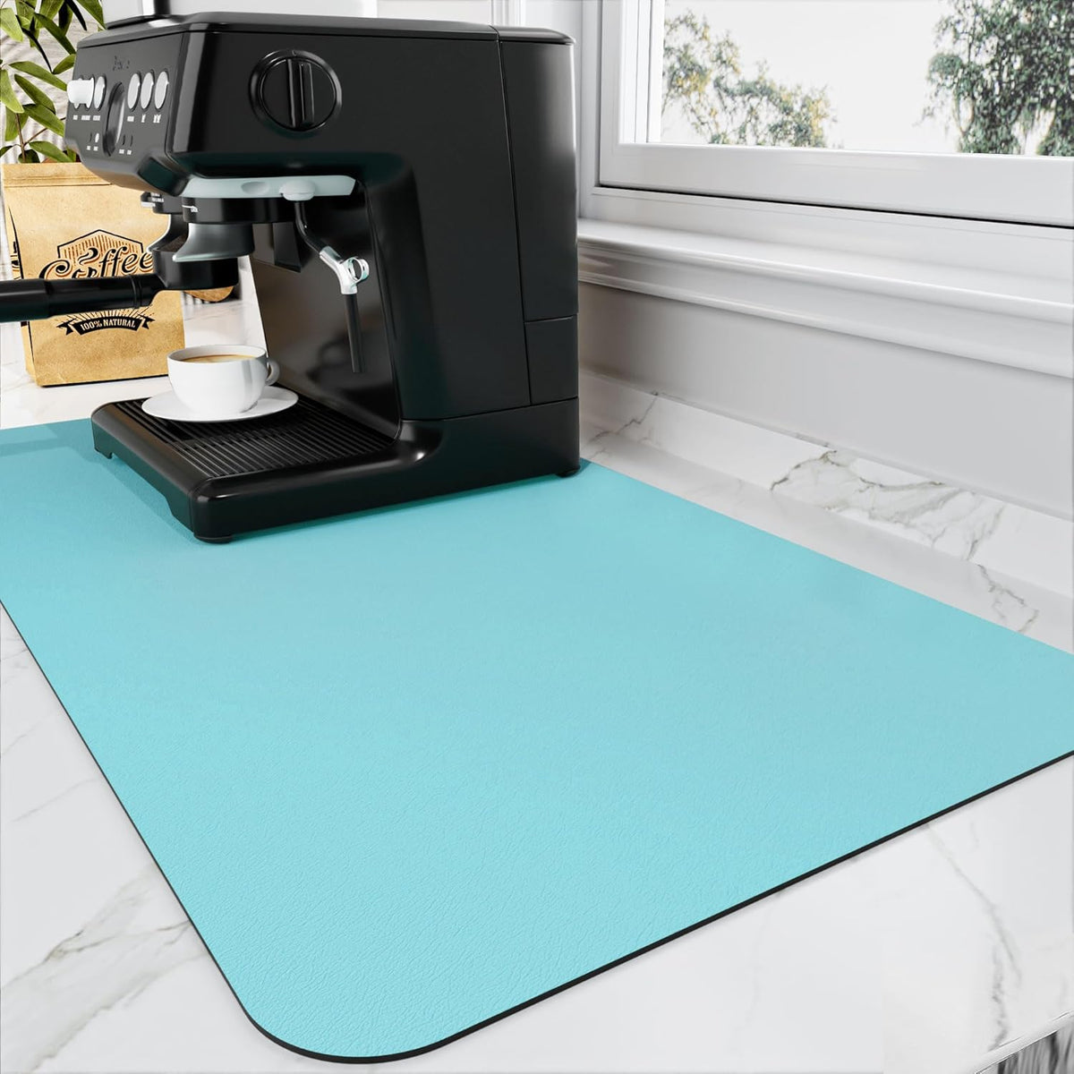 Coffee Mat - Absorbent Hide Stain Rubber Backed Dish Drying Mat for Kitchen Counter - Bar Mats for Countertops Accessories Fit Under Coffee Maker Espresso Machine