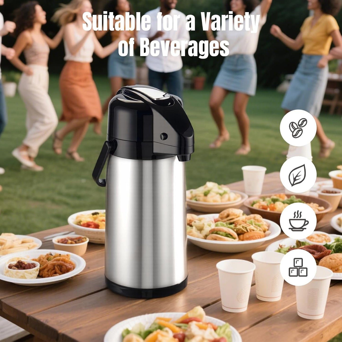PARACITY Coffee Carafe with Pump, 84.5 oz Stainless Steel Airpot Dispenser | Double pumps and Lazy Susan base serve hot or cold beverages; termos para cafe suits cocoa stations, parties and gatherings.