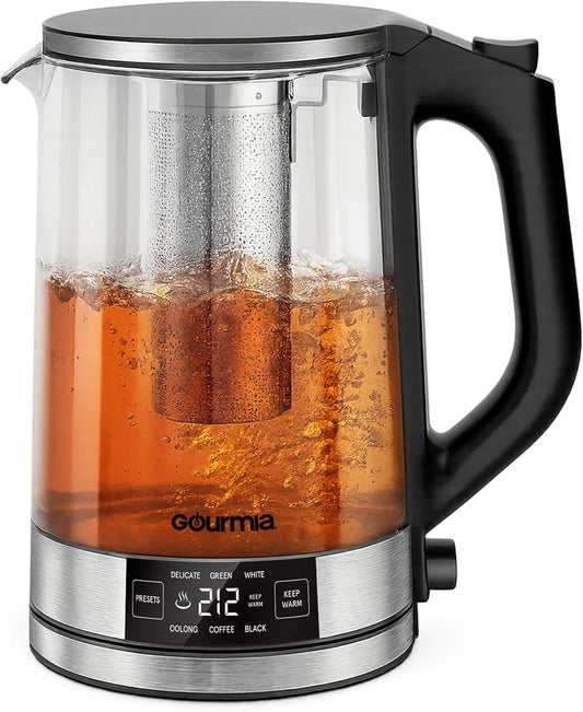 Gourmia Programmable Digital Glass Kettle – 1.7L Adjustable Temperature Electric Kettle with 6 Presets, Keep Warm, Stainless