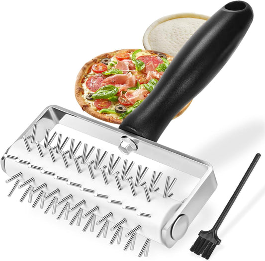 Pizza Dough Docker, Premium Dough Roller with Stainless Steel Spikes, Sturdy Pizza Docking Tool that Prevents Dough from