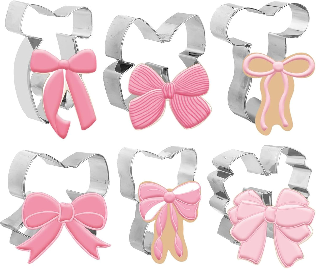 FYSUIMU 6Pcs Bow Cookie Cutters 3.9" Coquette Bowknot Shape Cookie Cutting Molds Biscuit Cutters for Women Birthday Wedding Baby Shower DIY Craft Baking Supplies