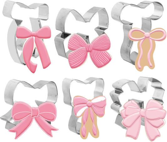 FYSUIMU 6Pcs Bow Cookie Cutters 3.9" Coquette Bowknot Shape Cookie Cutting Molds Biscuit Cutters for Women Birthday Wedding