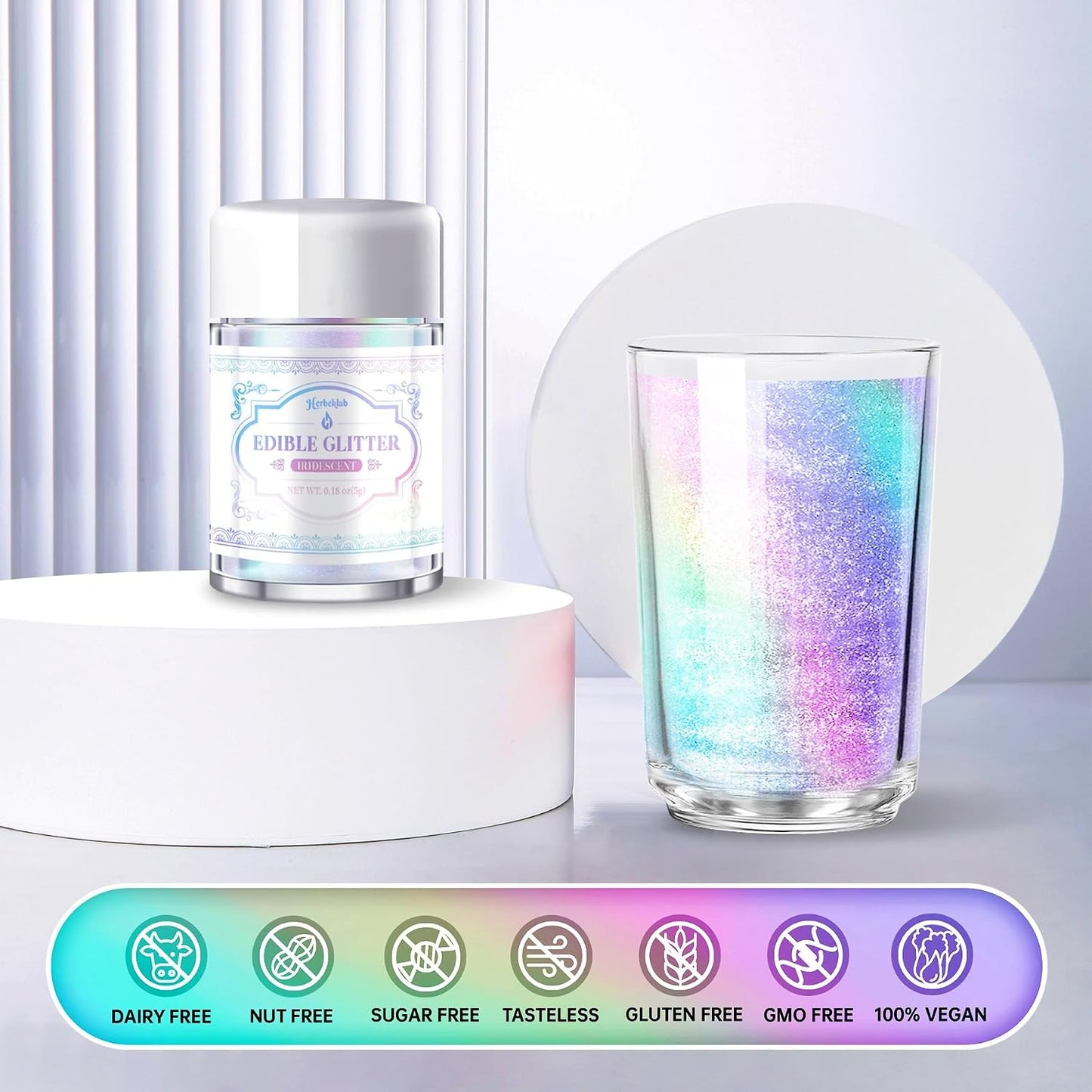 Iridescent Edible Glitter – 5g Rainbow Luster Dust Drink Glitter, Food Grade Shimmer Powder for Cocktails, Cakes, Beverages, Chocolate &amp; Candy