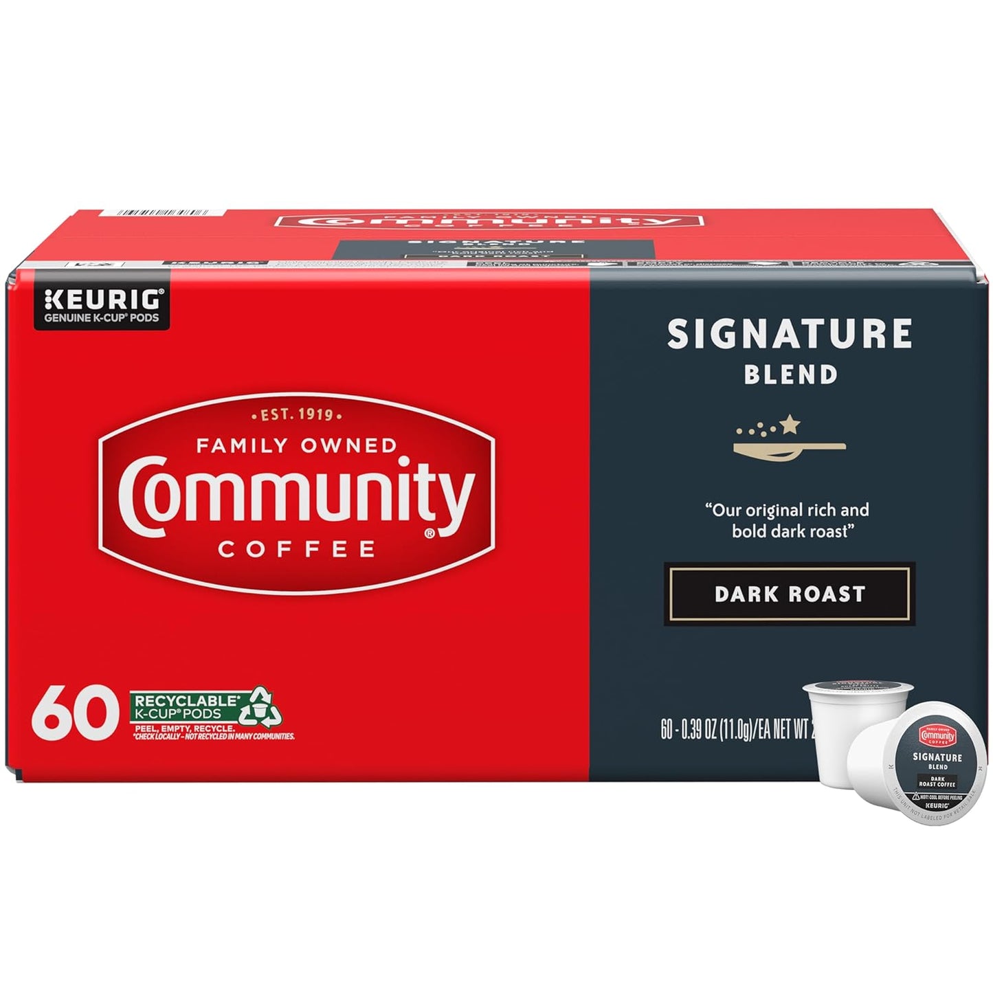 Community Coffee Signature Blend 60 Count Coffee Pods, Dark Roast, Compatible with Keurig 2.0 K-Cup 