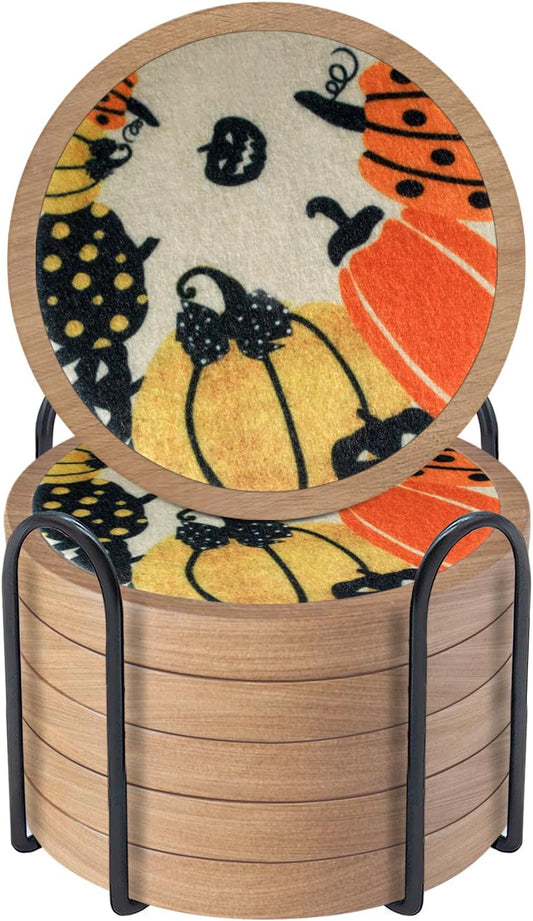 Fall Coaster Set of 6 Cewiru Halloween Coasters for Drinks Absorbent Cup Mats for Table Protection Unique Halloween Round