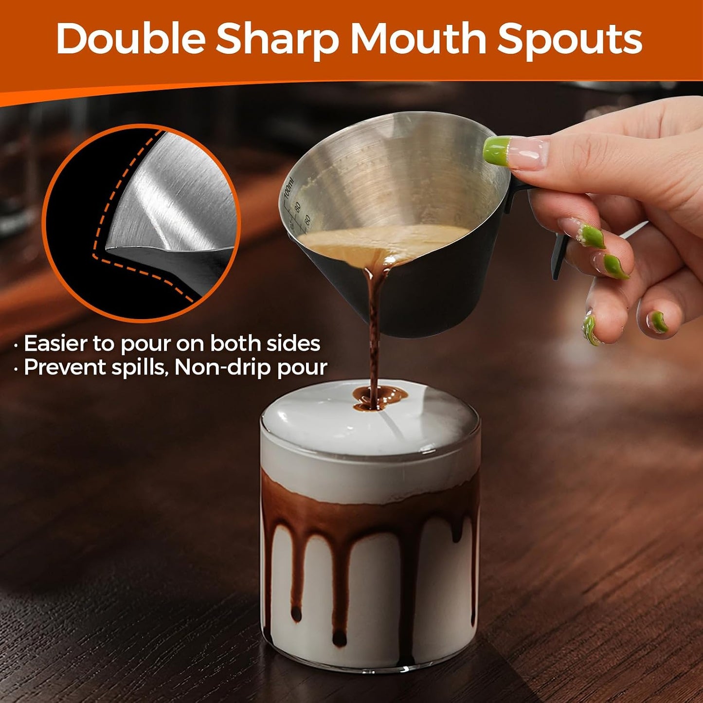 YARRAMATE Stainless Steel Espresso Shot Cup, 3.4oz (Black, 2 Pack) | Heat Insulated Grip, Stackable, Dual-Scale Accuracy, Easy to Rinse Clean, Fits Espresso Maker