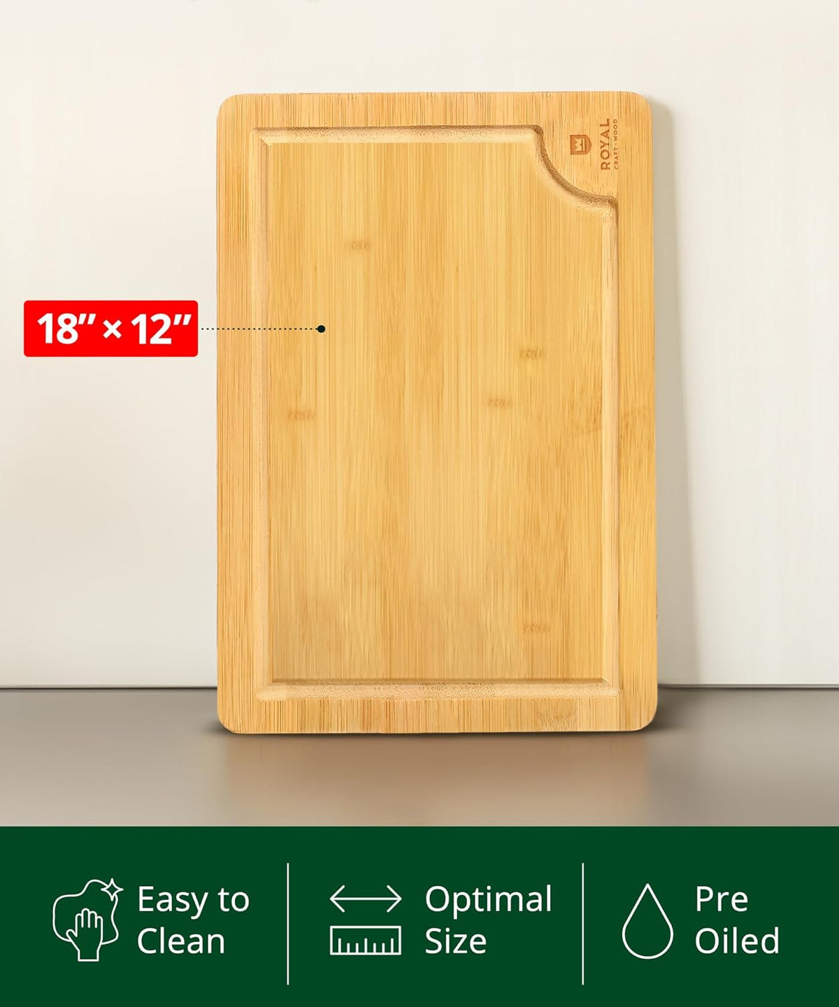 ROYAL CRAFT WOOD Wooden Cutting Boards for Kitchen Meal Prep &amp; Serving - Bamboo Wood Serving Board Set with Deep Juice Groove Side Handles - Charcuterie &amp; Chopping Butcher Block for Meat