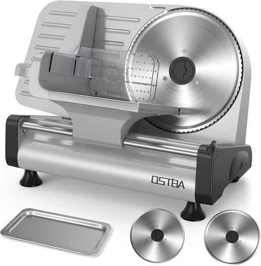 OSTBA Meat Slicer, Two 8.7” Stainless Steel Blades, 200W DC Motor
