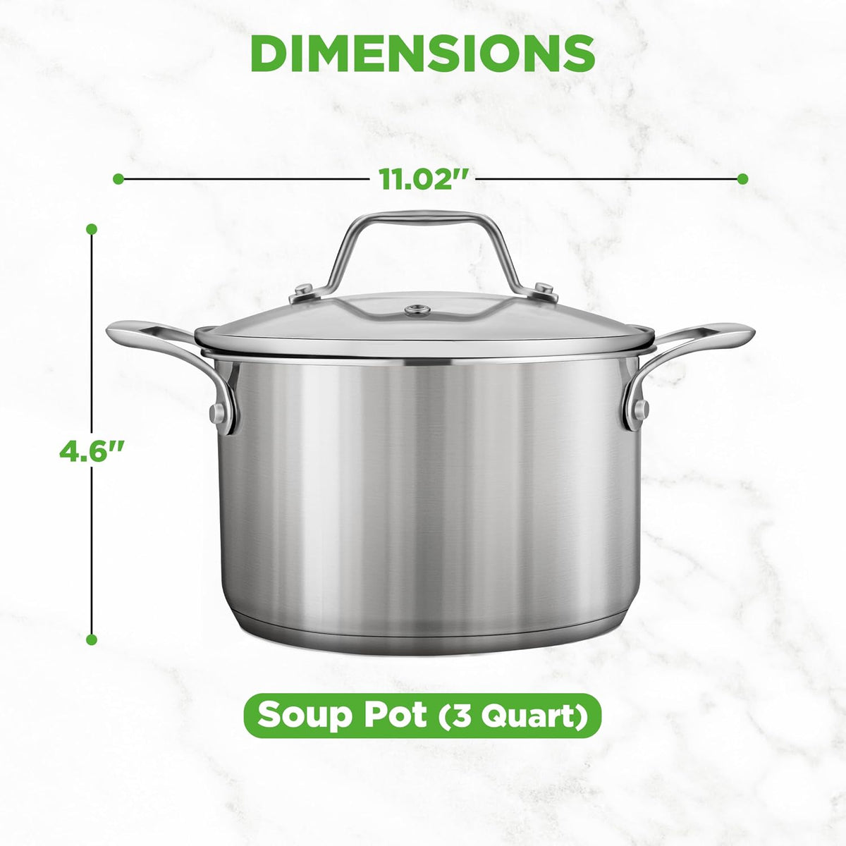 NutriChef 3-Quart Stainless Steel Soup Pot - 18/8 Food Grade Heavy Duty Cookware, Stock Pot, Stew Pot, Simmering Pot Kitchenware w/See Through Lid, Dishwasher Safe, For Induction Gas Ceramic Cooktops