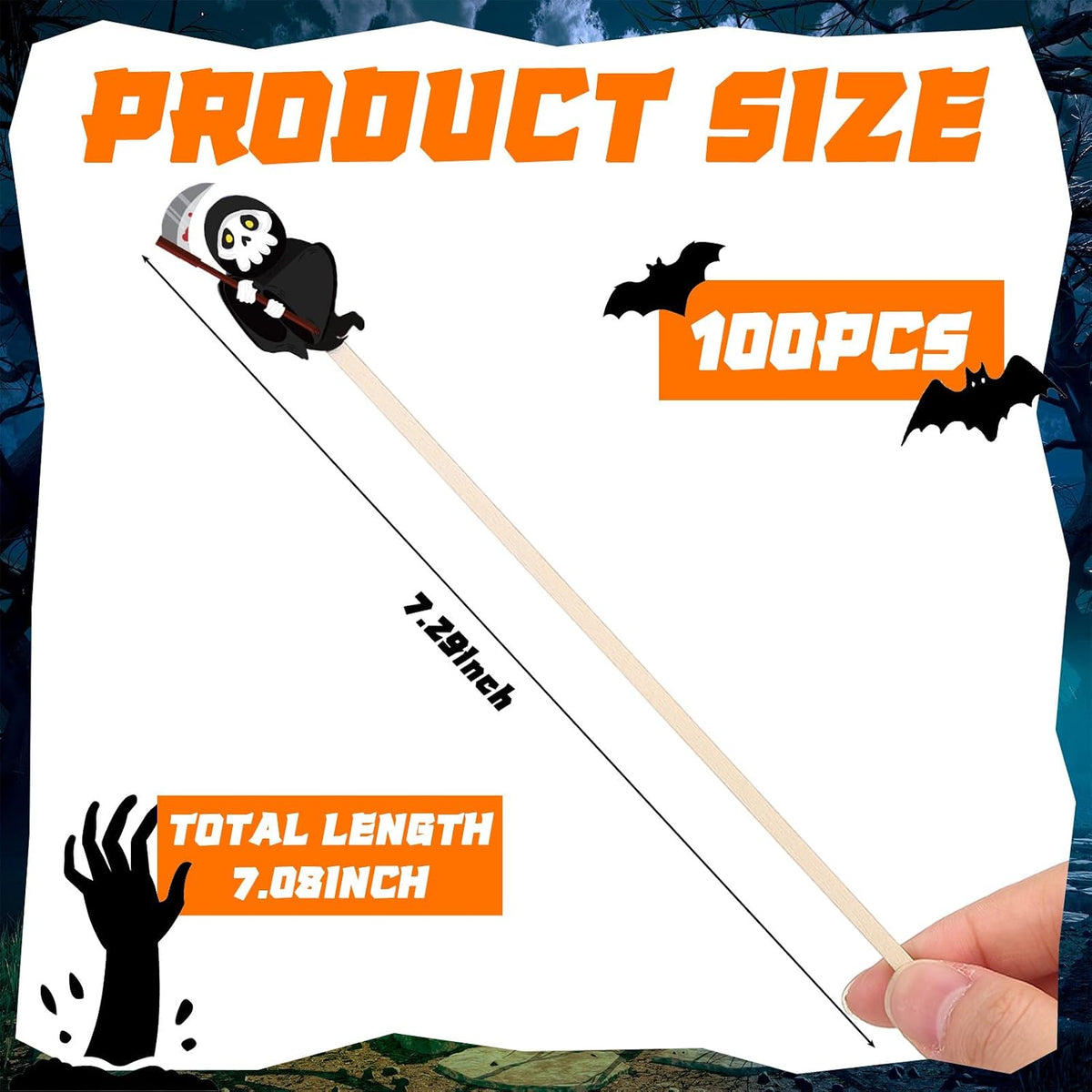 Mifoci 100Pcs Halloween Wooded Coffee Stirrers 7'' Disposable Stir Stick
