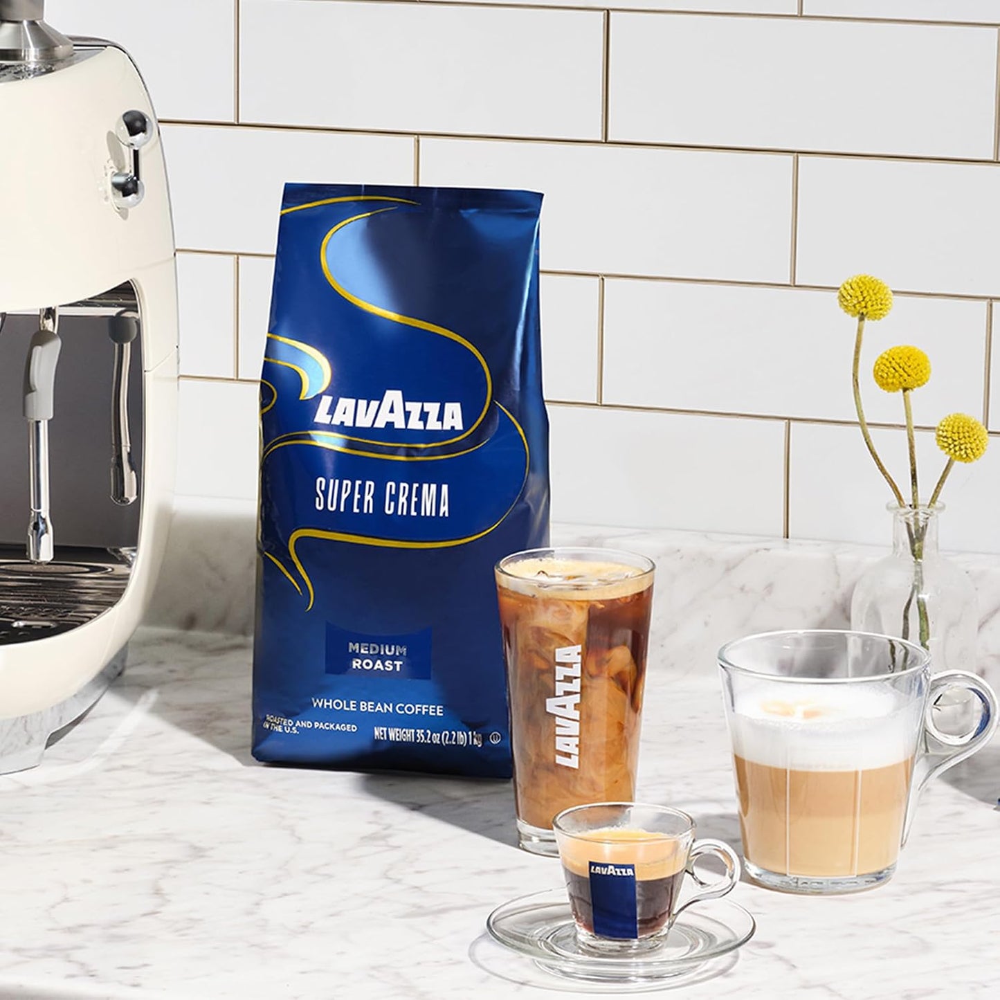 Lavazza Super Crema Whole Bean Coffee, Medium Espresso Roast, Arabica and Robusta Blend, 2.2 lb Bag (Pack of 2)