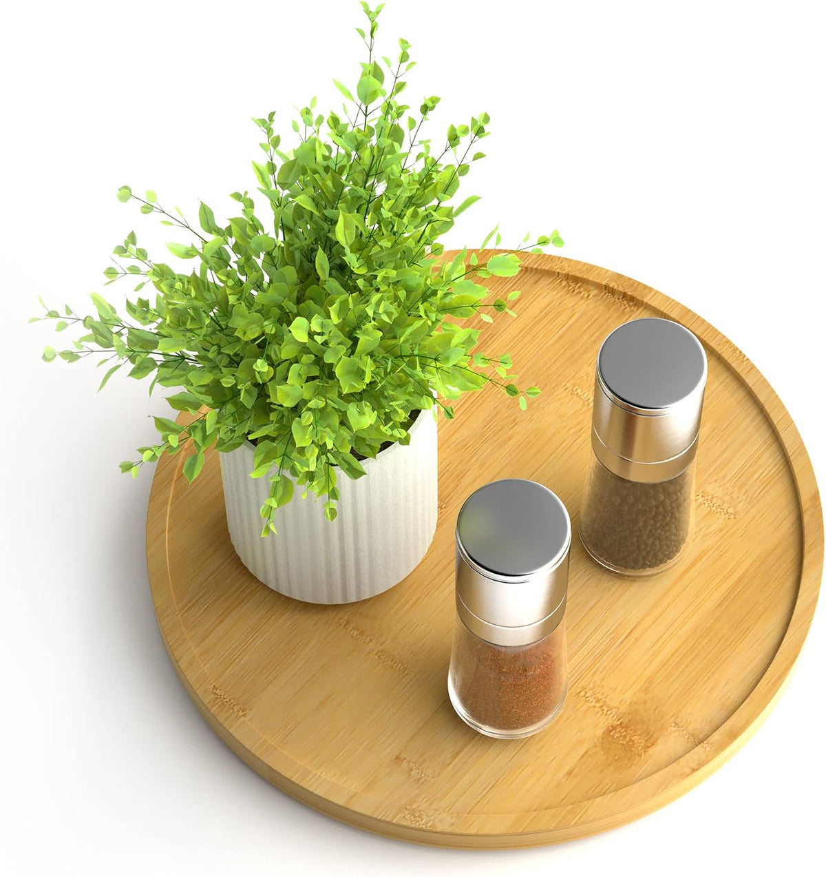 Lazy Susan Organizer Homerays 12 Inch Non-Skid Bamboo Lazy Susan for Kitchen Rotating Spice Rack for Kitchen Cabinet, Wood Turntable for Kitchen Countertop Organizer