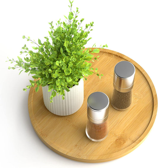 Lazy Susan Organizer Homerays 12 Inch Non-Skid Bamboo Lazy Susan for Kitchen Rotating Spice Rack for Kitchen Cabinet, Wood Turntable for Kitchen Countertop Organizer