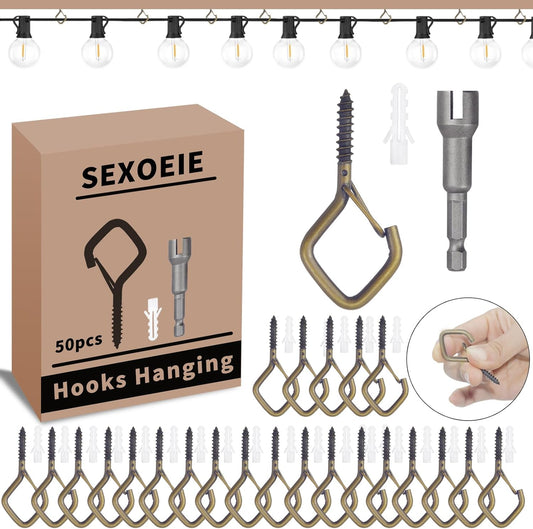 50 PCS Bronze Eye Screw Hooks for Hanging Heavy Duty with Safety Buckle.Metal Ceiling Hooks for Hanging Plants Cup Wind