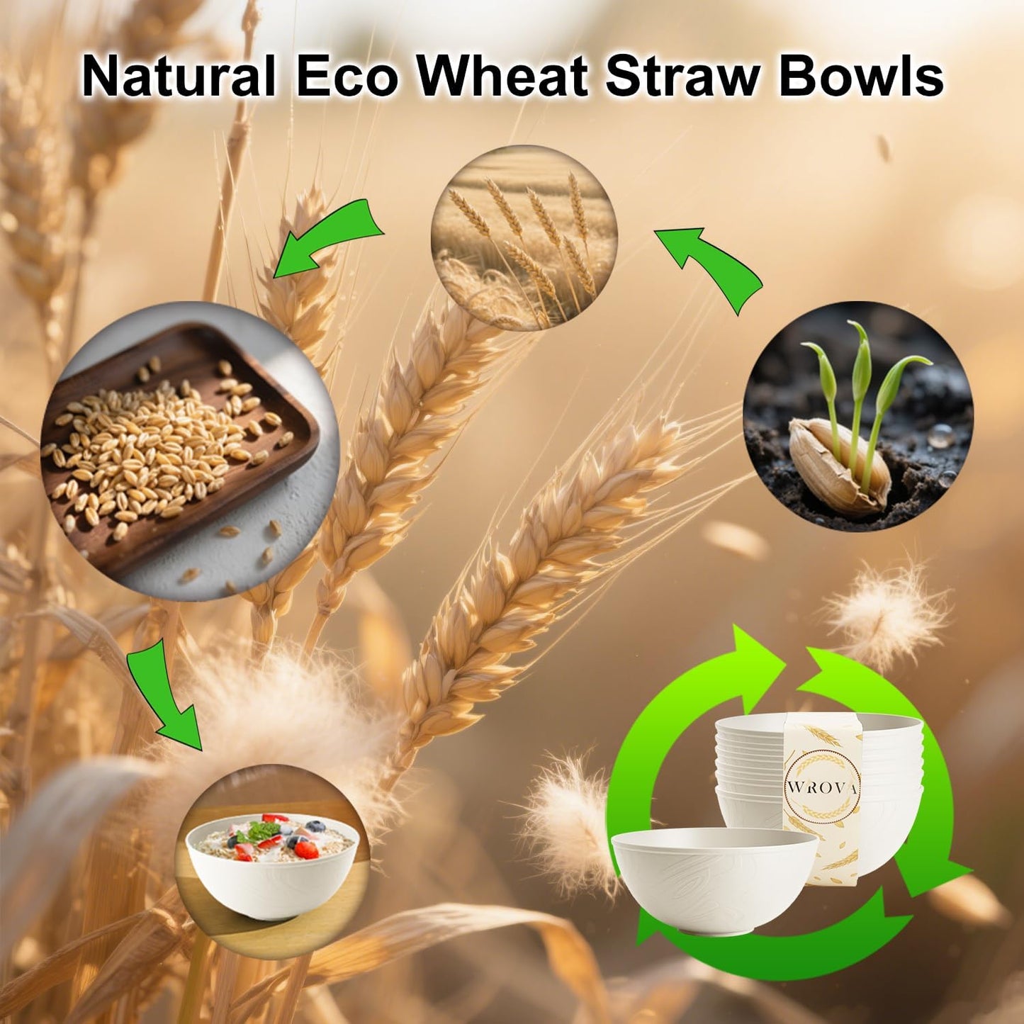 Wrova Beige Wheat Straw Bowls for Cereal, Salad Bowls Microwave Safe 6 PCS