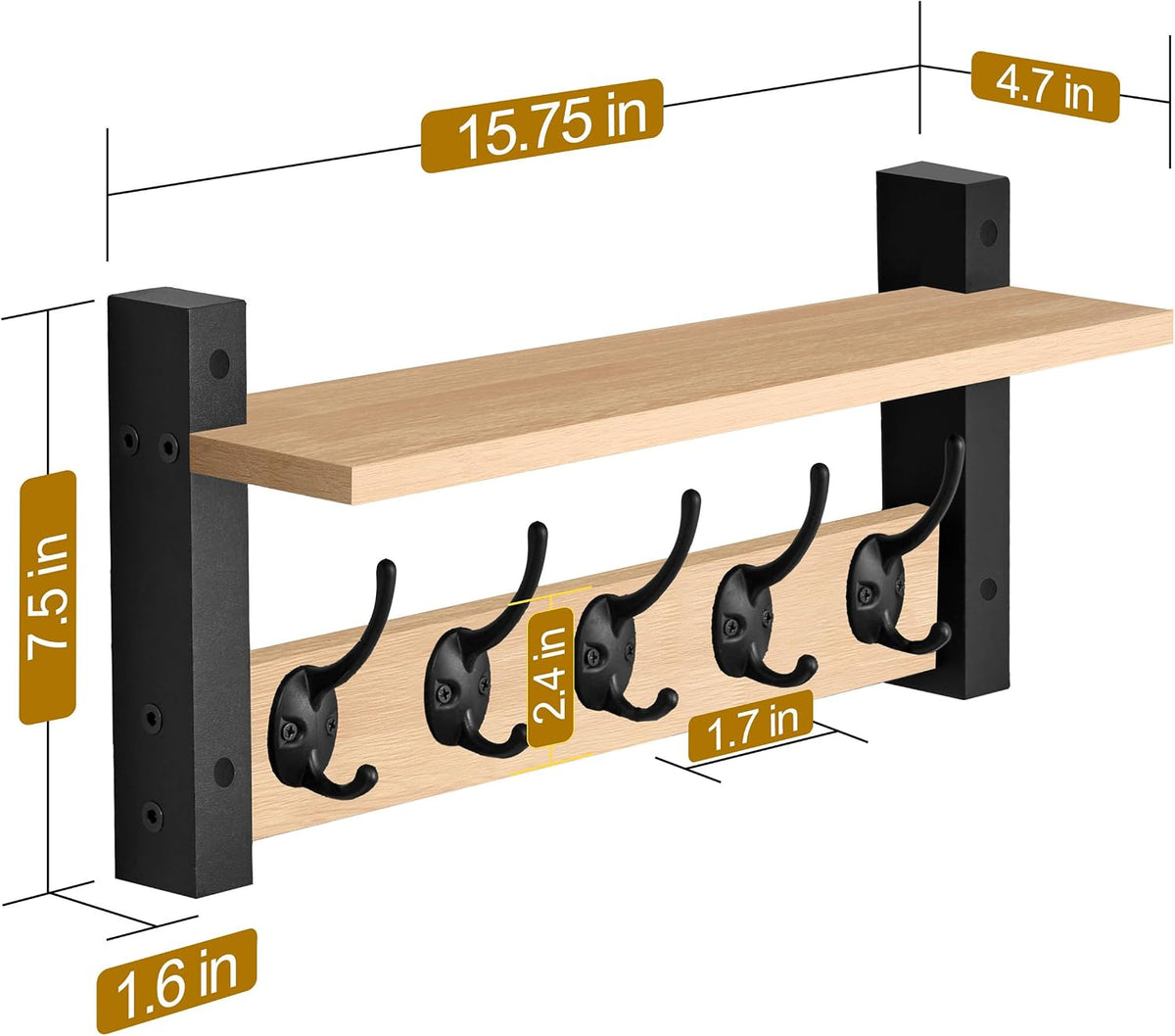 Sorbus Coat Rack Wall Mount with Shelf (Maple Wood